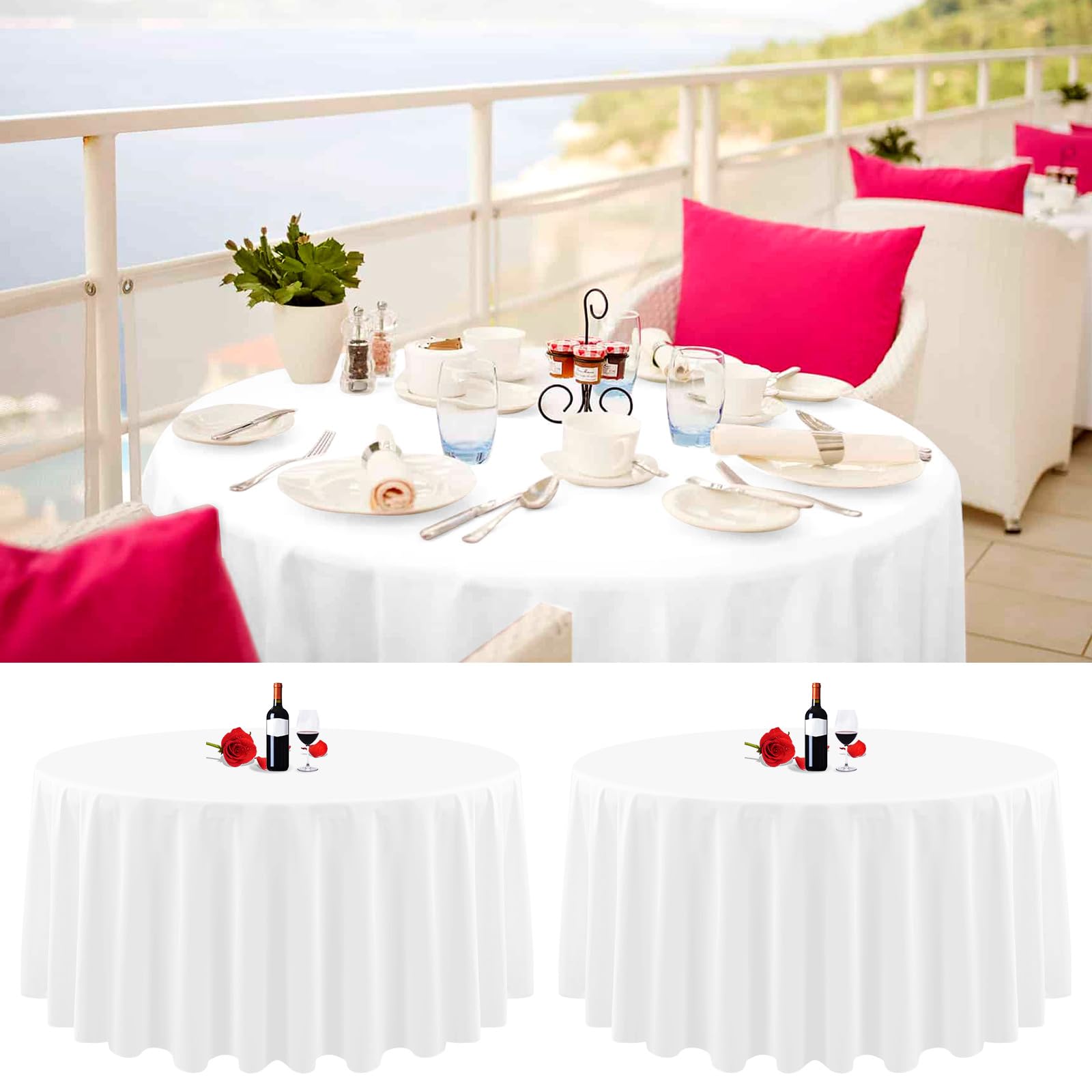 Lumaycens 2 Pack Round Tablecloth - 90 Inch White Wrinkle Resistant Washable Polyester Fabric Table Cover for Wedding Party Restaurant Buffet Table