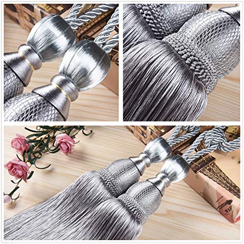 ZHU YU CHUN 1 Pair Beaded Tassels Curtain Tiebacks Curtain Holdbacks, Decorative Fringe Rope Tiebacks for Window Curtain Accessories (Grey)