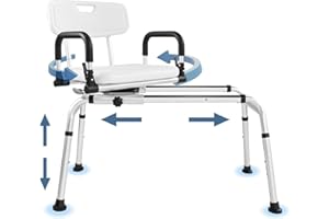 Sliding Shower Chair Tub Transfer Bench with 360° Swivel Seat, Height Adjustable, Pivoting Arms, 400 Lbs Capacity, for Elderl