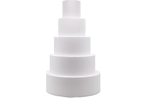 Crafare 5 Tier Round Foam Cake Dummy Decorating 4“ 6” 8“ 10” 12“ Supplies for Wedding Baby Shower Birthday Party Cake Decoration 17.7 Inches Tall