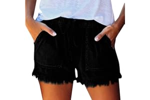 ENTIBKW Ripped Distressed Denim Shorts for Women Mid Rise Stretchy Jean Shorts Summer Casual Frayed Raw Rolled Hem Hot Shorts