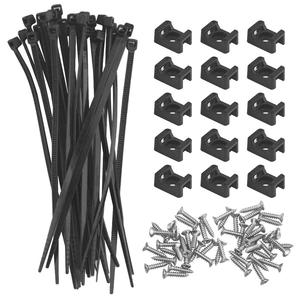 BGTXINGI 100Pcs Saddle-Type Cable Tie Mount Bases Cable Clip Organizer Cord Holders and 100Pcs Cable Zip Ties with 100Pcs Deep Thread Pan Head Screws Cable Wire Management for Office and Home(Size 2)
