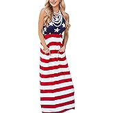 For G and PL Womens 4th of July Maxi Dress American Flag Sleeveless Long Dress with Pockets