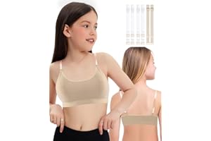 iMucci Girl Dance Bra Seamless Girls Nude Bra with 2 Pair Adjustable Replace Clear Straps Silicone Pads