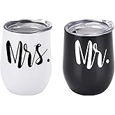 GINGPROUS Premium Insulated Mr and Mrs Wine Tumblers, 12 Oz Stainless Steel, Perfect for Weddings, Engagement Parties, and dal Showers - Set of 2