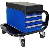 S.Walt Rolling Mechanic Stool with Wheels, Creeper Seat with 3 Built-in Tool Drawers, Side Tool Tray &amp; Rear Bottle Tray for Shop &amp; Work, Garage Use (14" L &times; 15" W &times; 15" H)