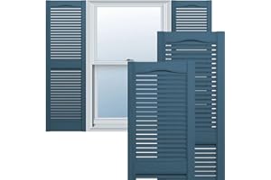 Builders Edge 12 in. W x 55 in. H Builders Edge, Standard Cathedral Top Center Mullion, Open Louver Shutters, Includes Matching Installation Spikes (Per Pair), 036 - Classic Blue