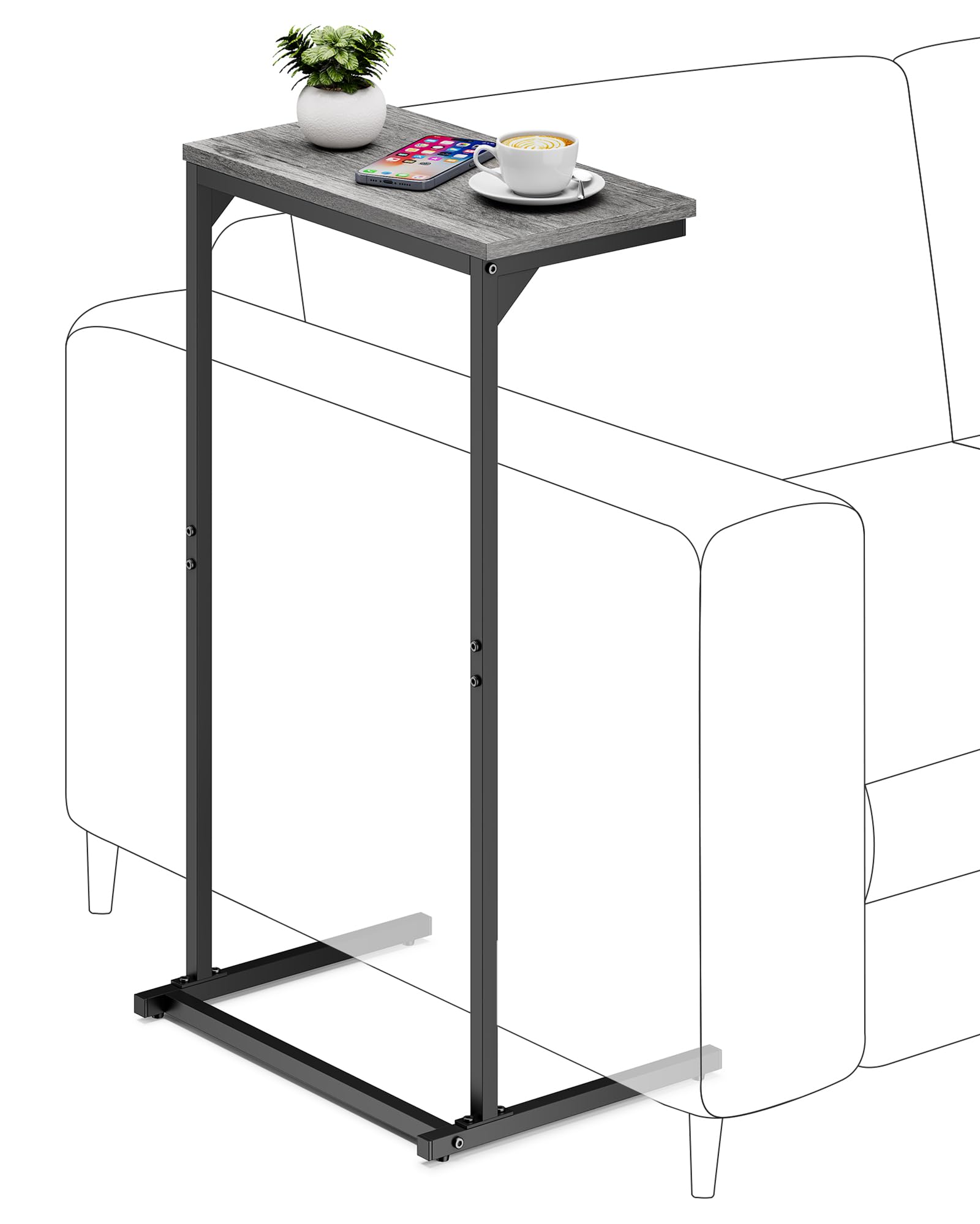 Photo 1 of TUTOTAK C Shaped End Table, Small Side Table, 28.7 inch Tall Couch Table, Sofa Table, Living Room, Bed Room, Charcoal Grey TB01BY071