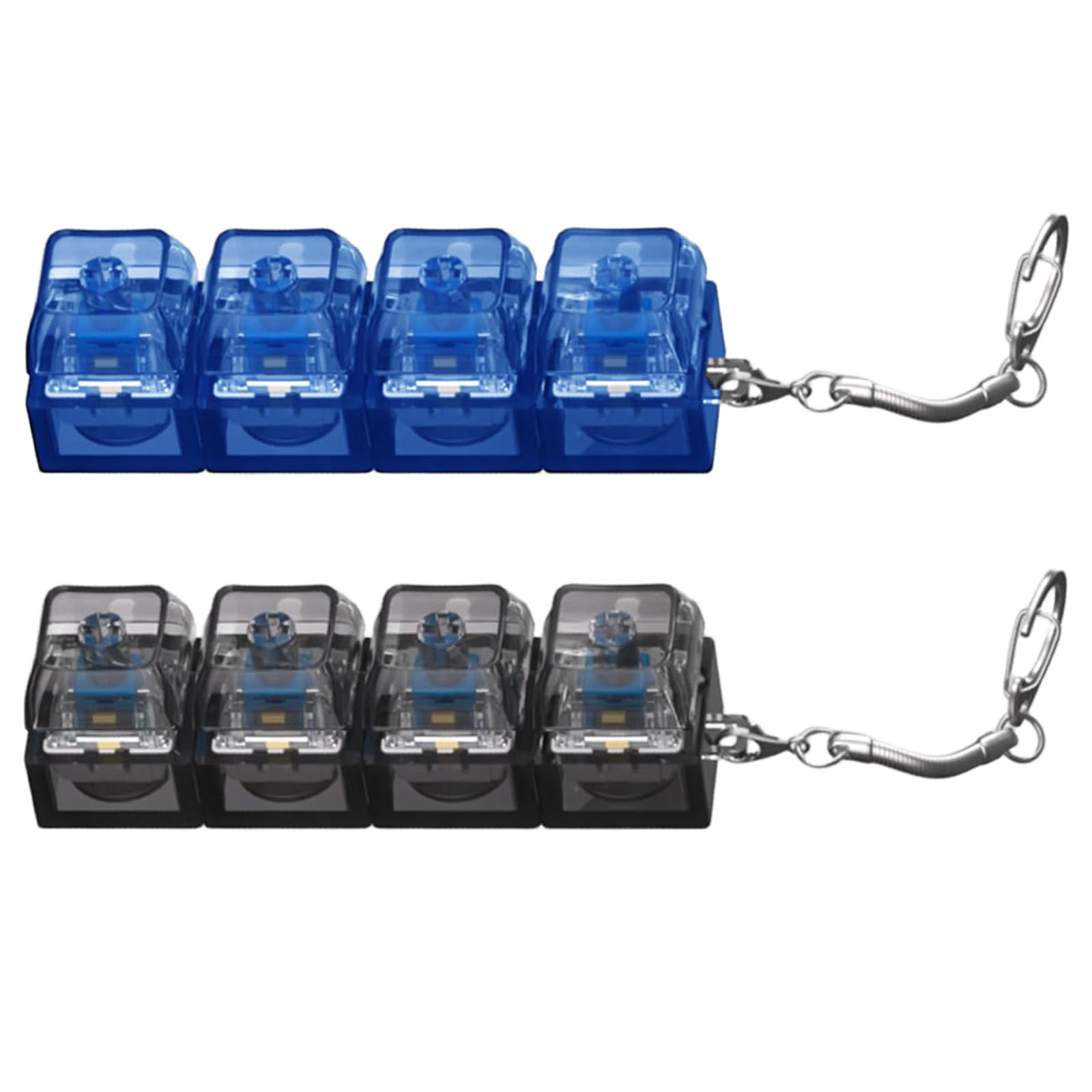 2 Pcs Light Up Keyboard Fidget Toy, 4 Button Clicky Fidget Keyboard, Portable Stress Relief Toys with Stainless Steel Keychain, Perfect Stress Relief Gifts for Women & Men (White, Blue)