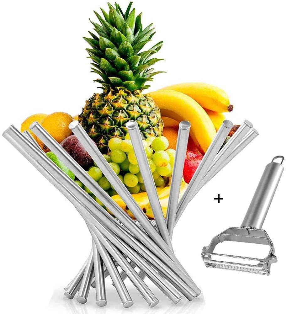 Pobowlgarls Silver Creative Collapsible Stainless Steel Fruit Basket - Rotating Unique Bowl Stand for Dining Table Decoration