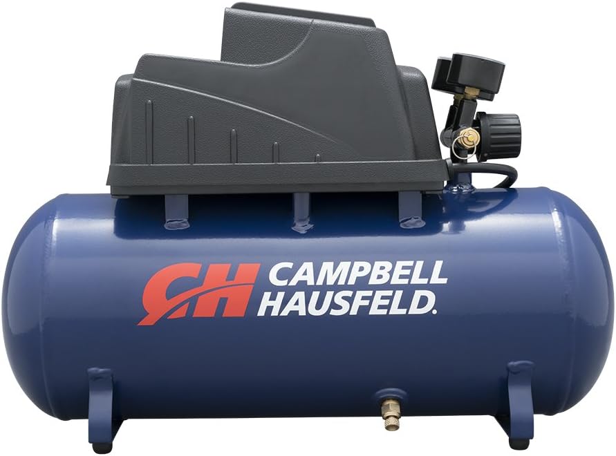 Air Compressor, Portable, 3 Gallon Horizontal, Oilless, w/ 10 Piece Accessory Kit Including Air Hose & Inflation Gun (Campbell Hausfeld FP209499AV) - - 
