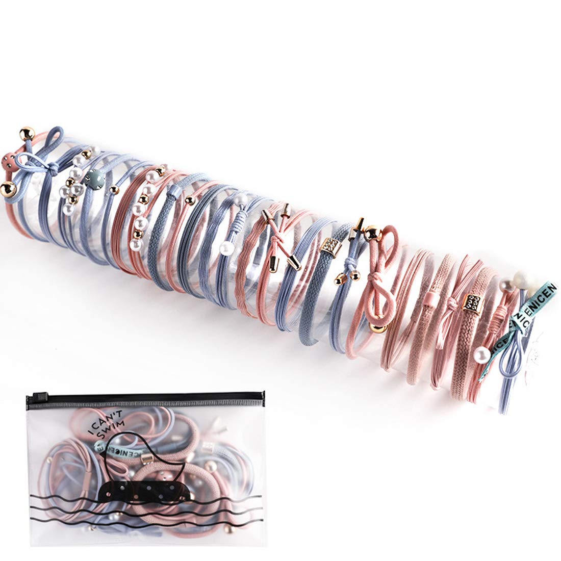 25 sets of elastic head rope, different style of hair scrunchies,Hair Ties Hair Scrunchies Elastic Hair Bands Pearl Ouchless Ponytail Holders Lucky Bowknot Flower Hair Accessories