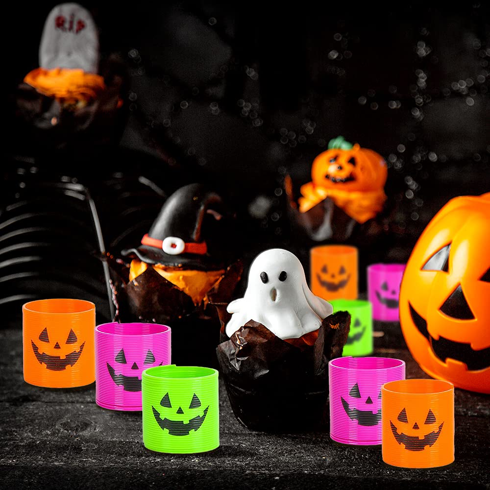 ArtCreativity Jack-O-Lantern Coil Springs, Set of 48, Plastic Pumpkin Mni Slinky Toys in Assorted Colors, Non-Candy Halloween Treats, Spooky Gifts Fun Party Favors, Goodie Bag Fillers for Kids