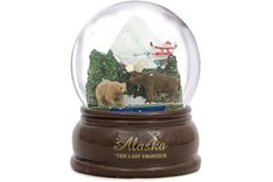 CITY-SOUVENIRS Alaska Snow Globe (3.5 Inches Tall) with Bear, Moose and Plane on Snow Capped Mountain