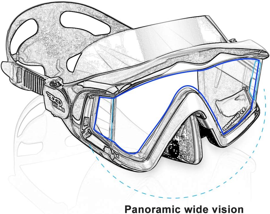 EXP VISION Adult Pano 3 Panoramic View Scuba Diving Mask, Tempered Glass Lens Snorkeling Dive Mask, Premium Swim Goggles with Nose Cover for Snorkeling, Freediving, Swimming : Sports & Outdoors