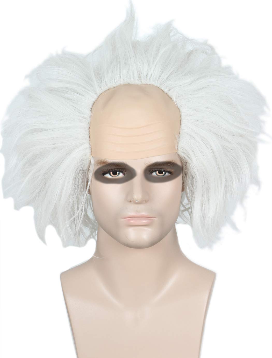 Linfairy Short Silver Bald Wig Halloween Costume Wig for Adult