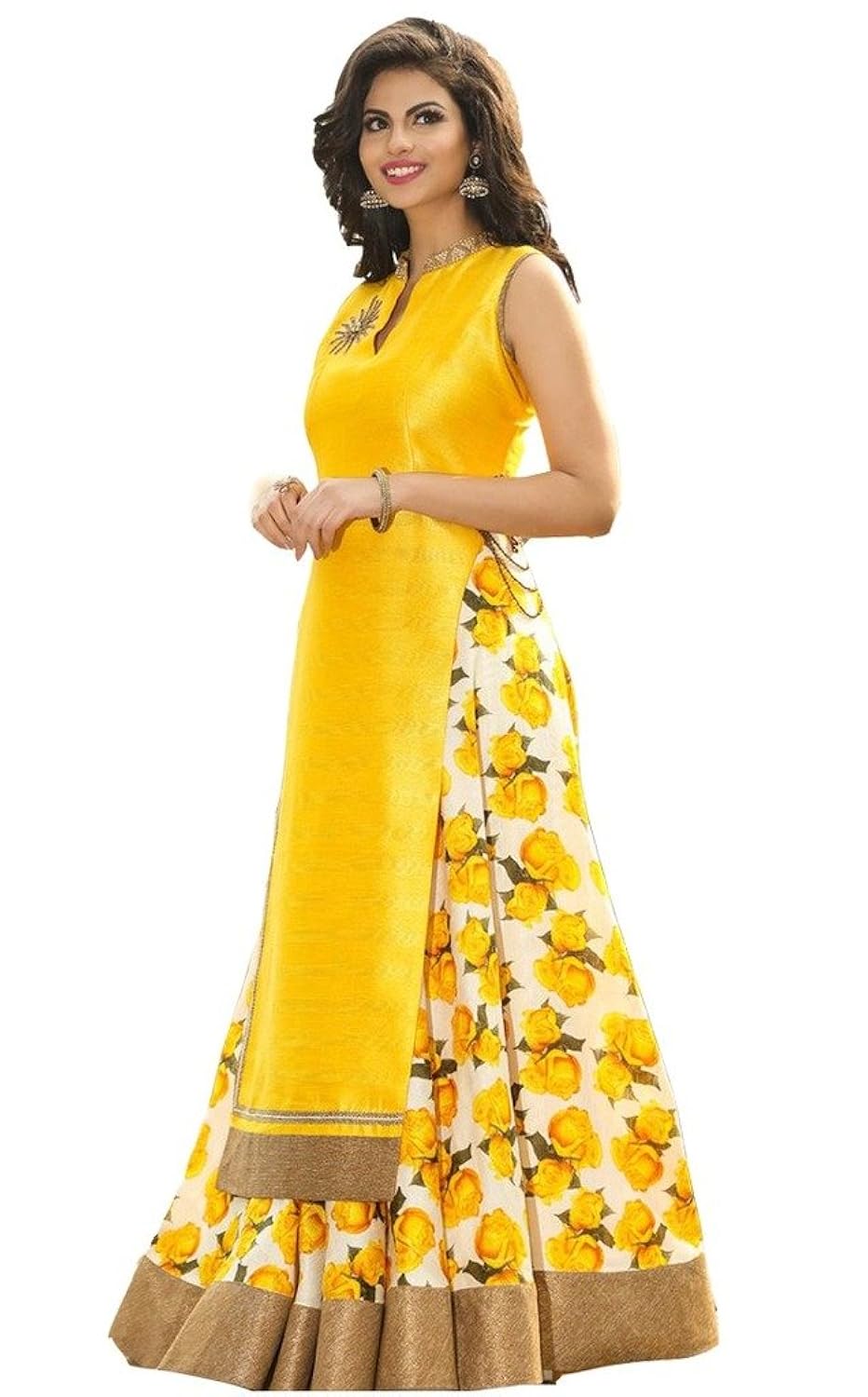 angel silk cotton lehenga choli (ls-5 yellow-ls-5 yellow_yellow_free size)