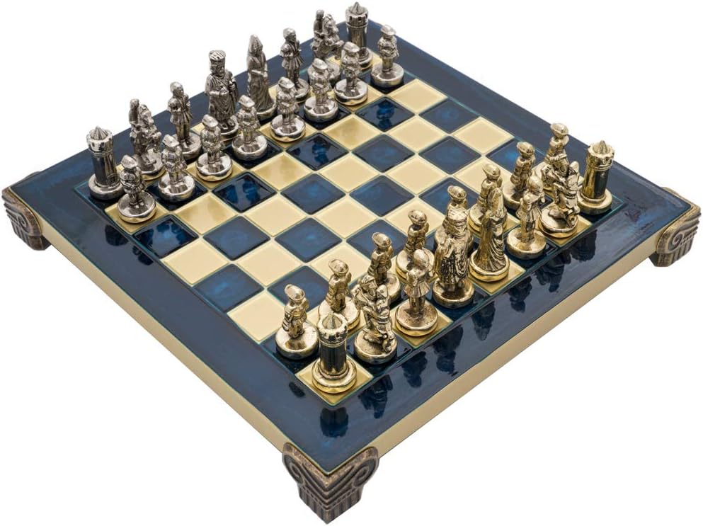 Manopoulos The Byzantine Empire Chess Set With Wooden Case In Blue