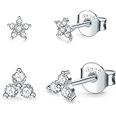 Sterling Silver Stud Earrings for Women Men, Flower Cubic Zirconia Stud Earrings Set | Small Cartilage CZ Hypoallergenic Tragus Piercing Earrings for Teens 3mm 4mm 5mm