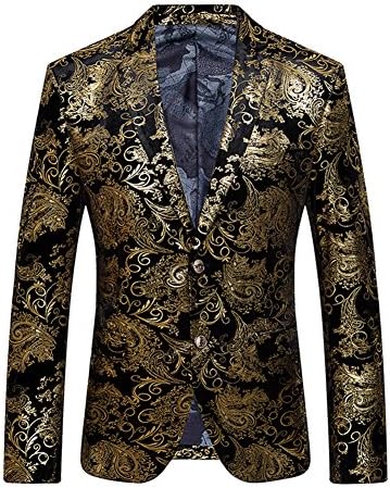 Buygold Mens Fashion Velvet cloth Bronzing process Slim Chic Blazer Suit Jacket Golden