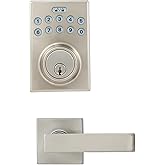 Amazon Basics Contemporary Electronic Keypad Door Lock, Keyless Entry Deadbolt with Handle Set, Easy Installation, Sturdy, Satin Nickel, 1-Pack