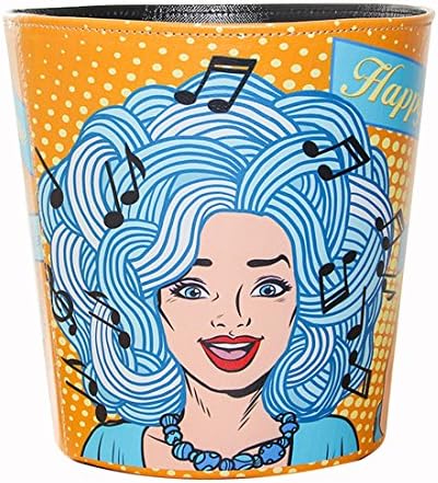 Paper Wastebasket Without Lid Fcoson Blue Hair Beauty PU Leather Round Trash bin Garbage Can Dustbin for Hotel Dormitory Kitchen Bedroom Bathroom Office Pattern-17