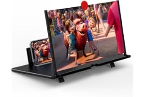 KERFULTY 16" Screen Magnifier for Cell Phone – 3D HD Magnifing Screen Enlarger Projector for Movies Videos and Gaming – Foldable Mobile Phone Stand Holder with Screen Amplifier (Red-16‘’)