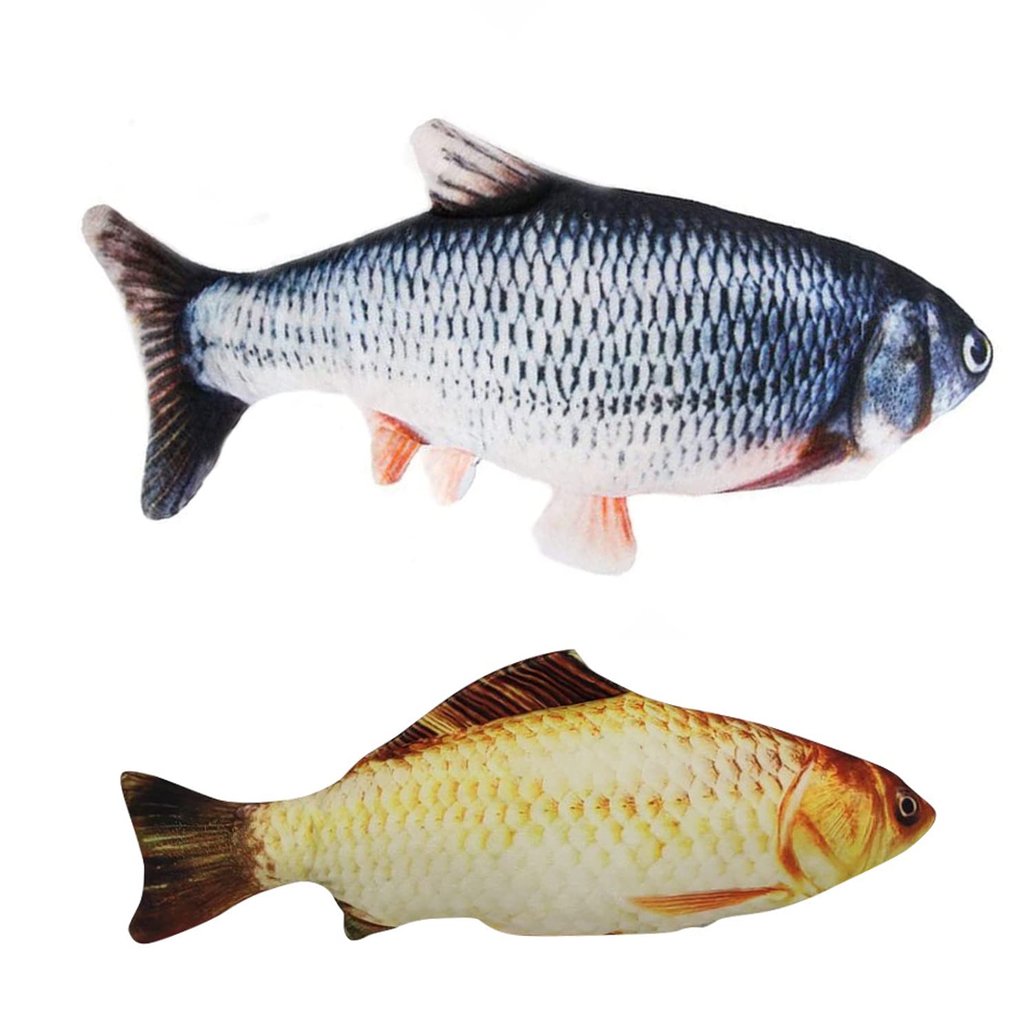 BEIIEB 2pcs Cat Toys - Wriggling & Kicking Interactive Fish Toys, Washable Plush, Shaking & Movable Simulation Fish