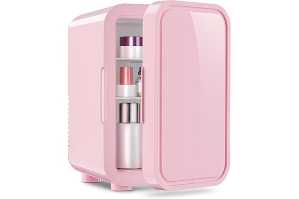 OSTBA Mini Fridge for Skincare, 6 Liter/8 Can 110V AC/ 12V DC Portable Thermoelectric Cooler Refrigerators for Bedroom, Skincare, Beverage, Office, Dorm Room and Car, Pink