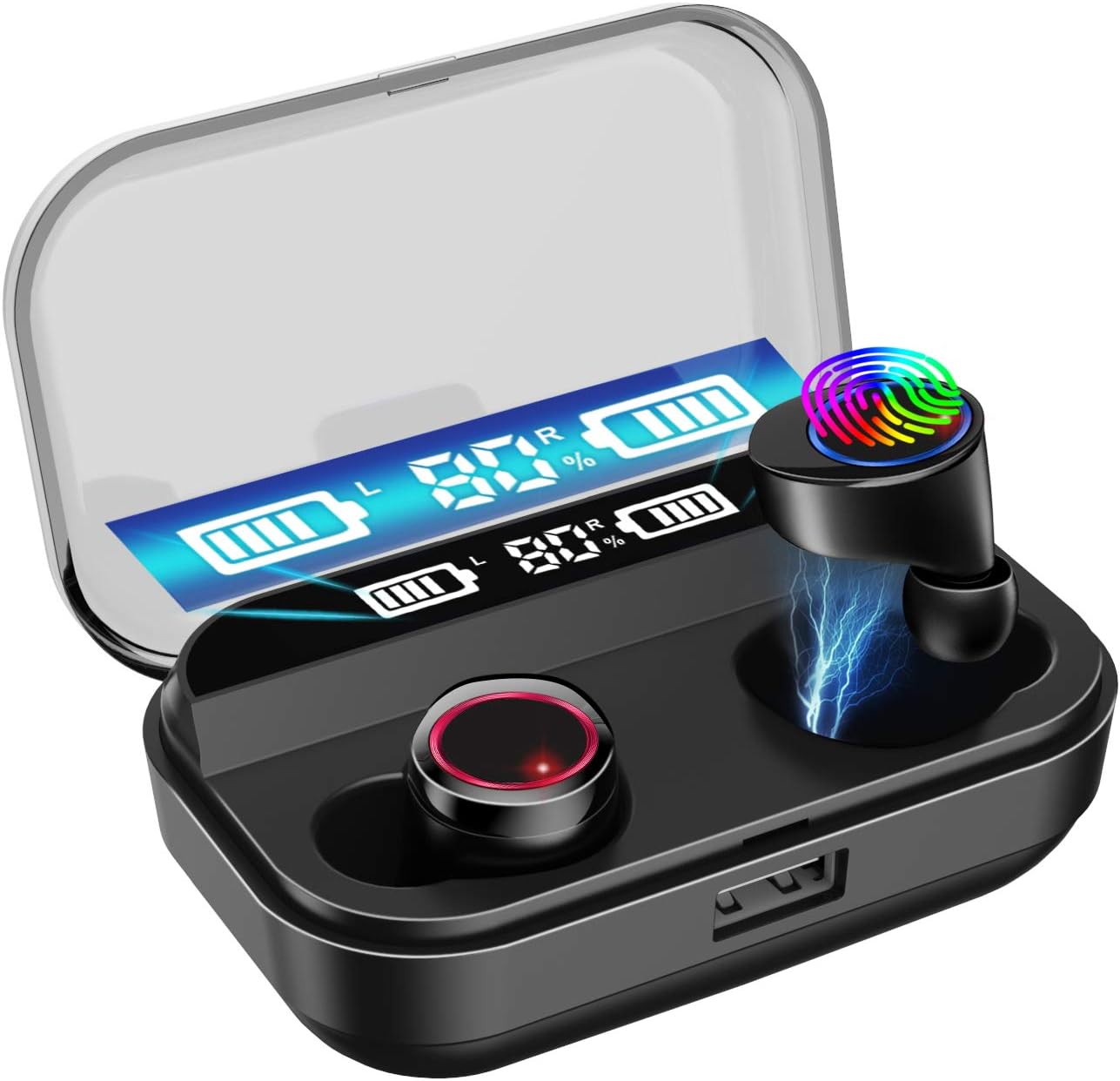 SYOSIN Wireless Headphones, Bluetooth 5.0 True Wireless Earbuds with Microphone, 120H Playtime Deep Bass Stereo Sound, Sports Wireless Earphones IPX7 Waterproof Noise Cancelling in-Ear Headset