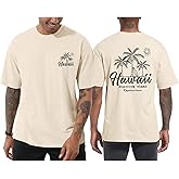 Pairxily Mens Graphic Tees Vintage Beach Vacation T Shirts Positive Vibes Tropical Printed Shirt Oversized Short Sleeve Tops
