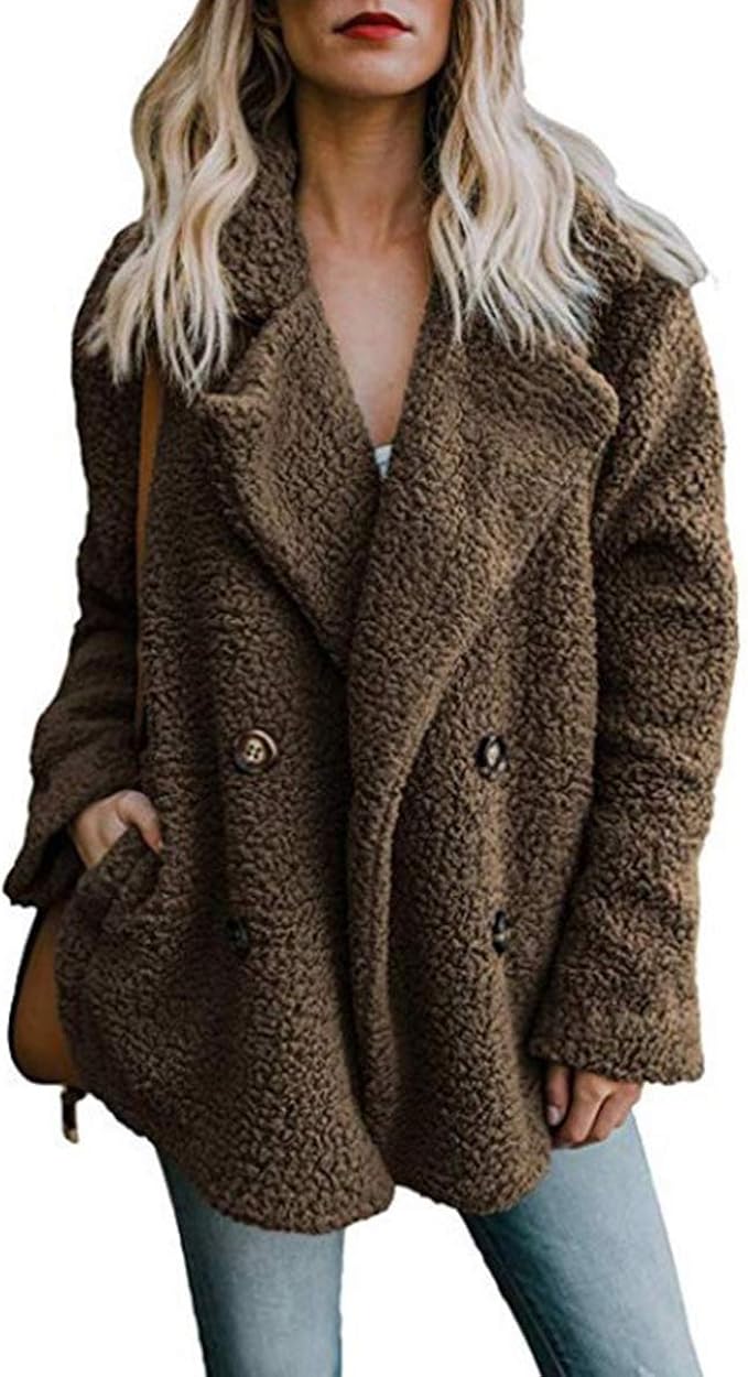 Tonfei Women Winter Coats Fashion Open Front Jacket Warm Button