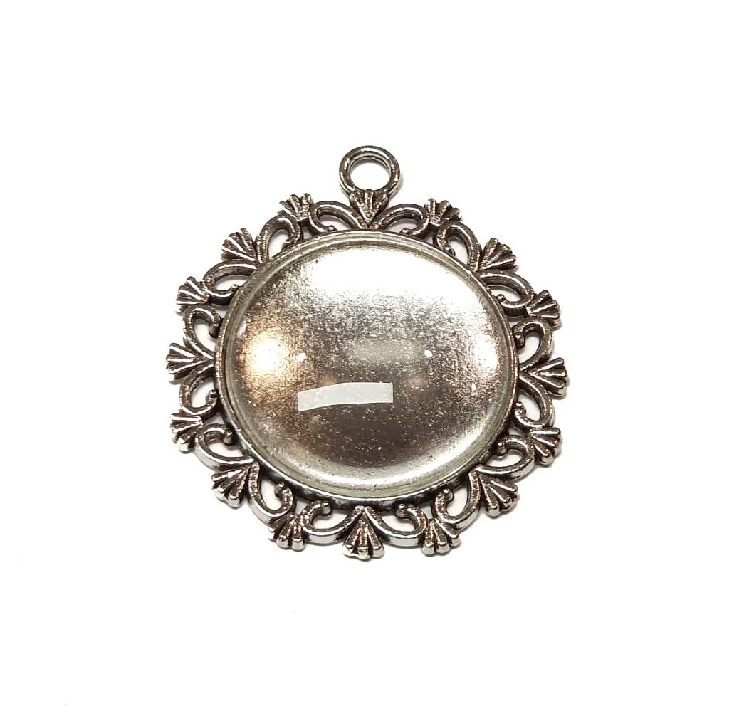 8 Pieces 4 Pieces Charm Empty Bezel Tray Lockets Metal Pendant Setting Jewellery 20 mm Round 4 Pieces Clear Glass Cabochon Craft Set, 40mm x 36mm und 25mm Cabachon, Brass Glass, None