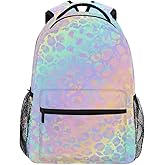 Rainbow Leopard Print Neon Backpack School Bag Travel Daypack Rucksack for Students Boys Girls, Laptop Backpack