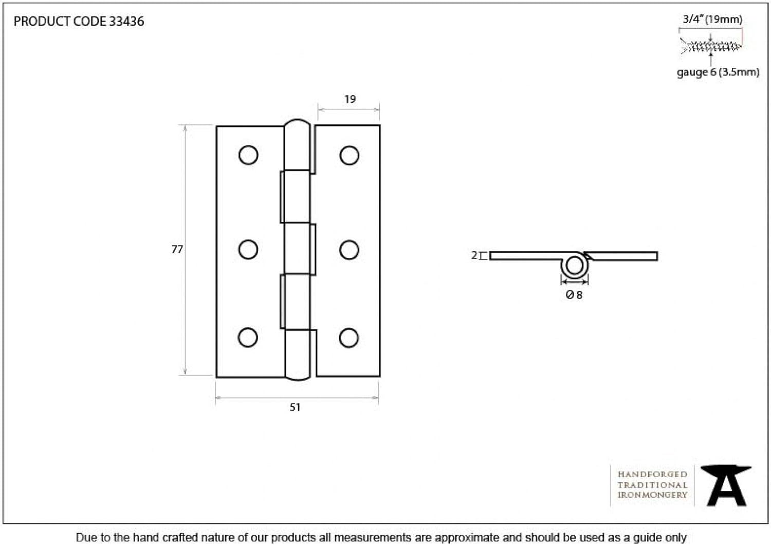 From The Anvil Beeswax 3 Inch Butt Hinge (Pair) - Image 3