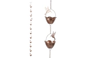 DUSVALLY 8.5 FT Rain Chains Decorative Iron Chain Bell with 12 Bird Rain Collector Cups Garden Decorative,8-1/2 Length