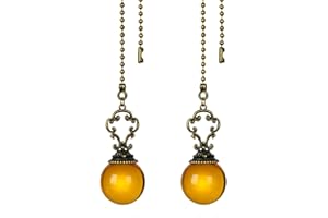LONGSHENG - SINCE 2001 - Set of 2 Vintage-Style Amber Fan Pull Ceiling Fan Chain Pulls Crystal Ball 12inch Chains for Fan Light