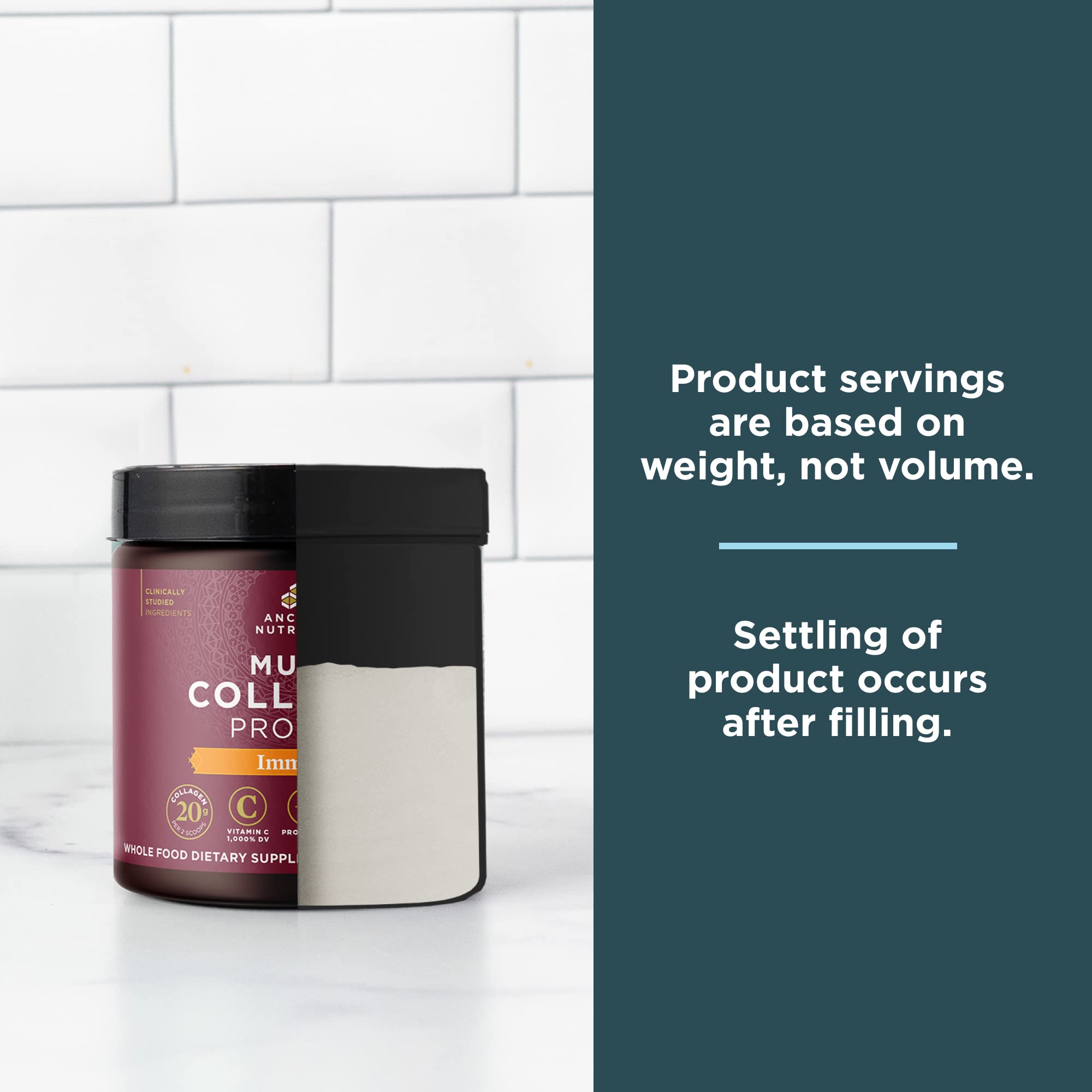 Collagen Powder Protein with Vitamin C by Ancient Nutrition, Multi Collagen Protein Immune, Orange, Supports Immune System, Healthy Hair, Skin and Nails, 15 Servings