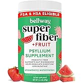 Bellway Super Fiber Powder + Fruit, Sugar Free Organic Psyllium Husk Powder Fiber Supplement for Regularity, Bloating Relief & Digestive Health, Plant-Based, Strawberry Watermelon (50 Servings)