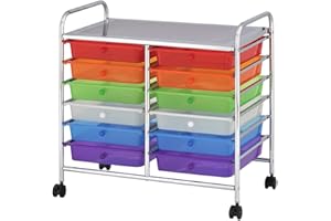 ECR4Kids 12-Drawer Mobile Organizer, Storage Cart, Assorted