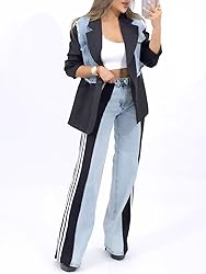 Angsuttc Womens Jeans with Patchwork Stripes High