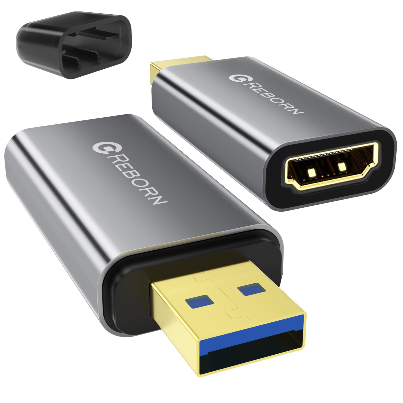 Photo 1 of Reborn USB to HDMI Adapter, 1080P@60Hz USB 3.0 Male to HDMI Female Multi-Display Cable Converter Suitable for Mac OS, Windows 7/8/10/11 - Driver Installation is Required | 1 Pack