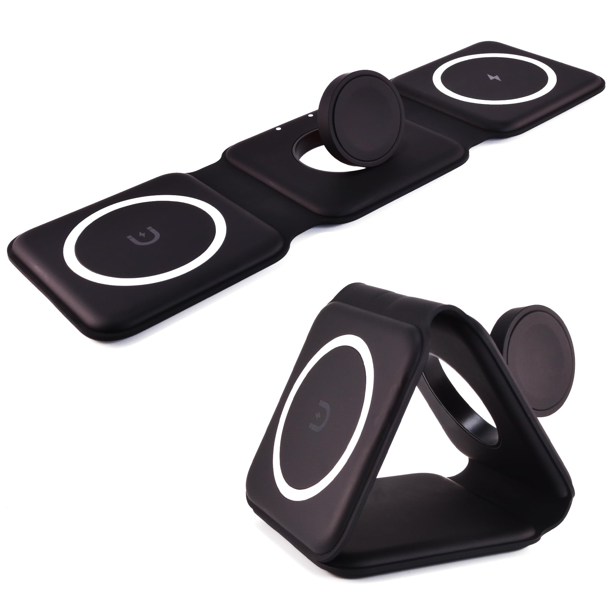 Galahad Go Travel Folding Wireless 3-in-1 Mag Charger NEW FOR 2023, Compatible with iPhone 15/14/13/12/Pro/Pro Max/Mini, Compatible with Apple watch and Airpods 3/2/Pro/Pro 2