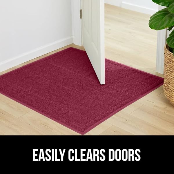 GORILLA GRIP DIRT GRABBER FRONT DOOR MAT, 47X35 HEAVY DUTY WELCOME MATS FOR INDOOR OR OUTDOOR ENTRYWAY, OUTSIDE ENTRANCE RUG MESH WEAVE LOW-PROFILE DOORMAT STAIN AND FADE RESISTANT HOME DÉCOR BURGUNDY