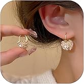 Shell Flower Ball Earrings Flower Ball Huggie Hoop Earrings Crystal Flower Earrings for Women Dainty Wedding Bridal Earrings Jewelry Gifts