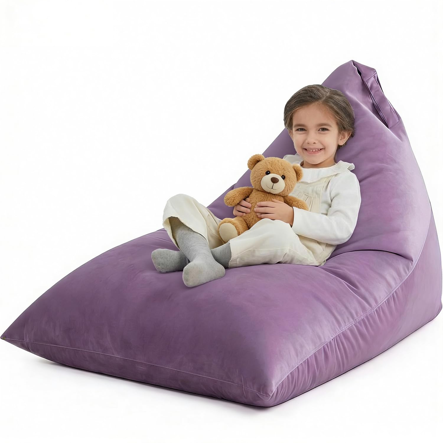 Nobildonna 4ft Bean Bag Chair Cover (No Filler) for Adults, 400L Extra Large Triangular Beanbag Chair Cover, Washable Beanbag Without Filling Ultra Soft Lazy Sofa Premium Velvet Cover (Purple)