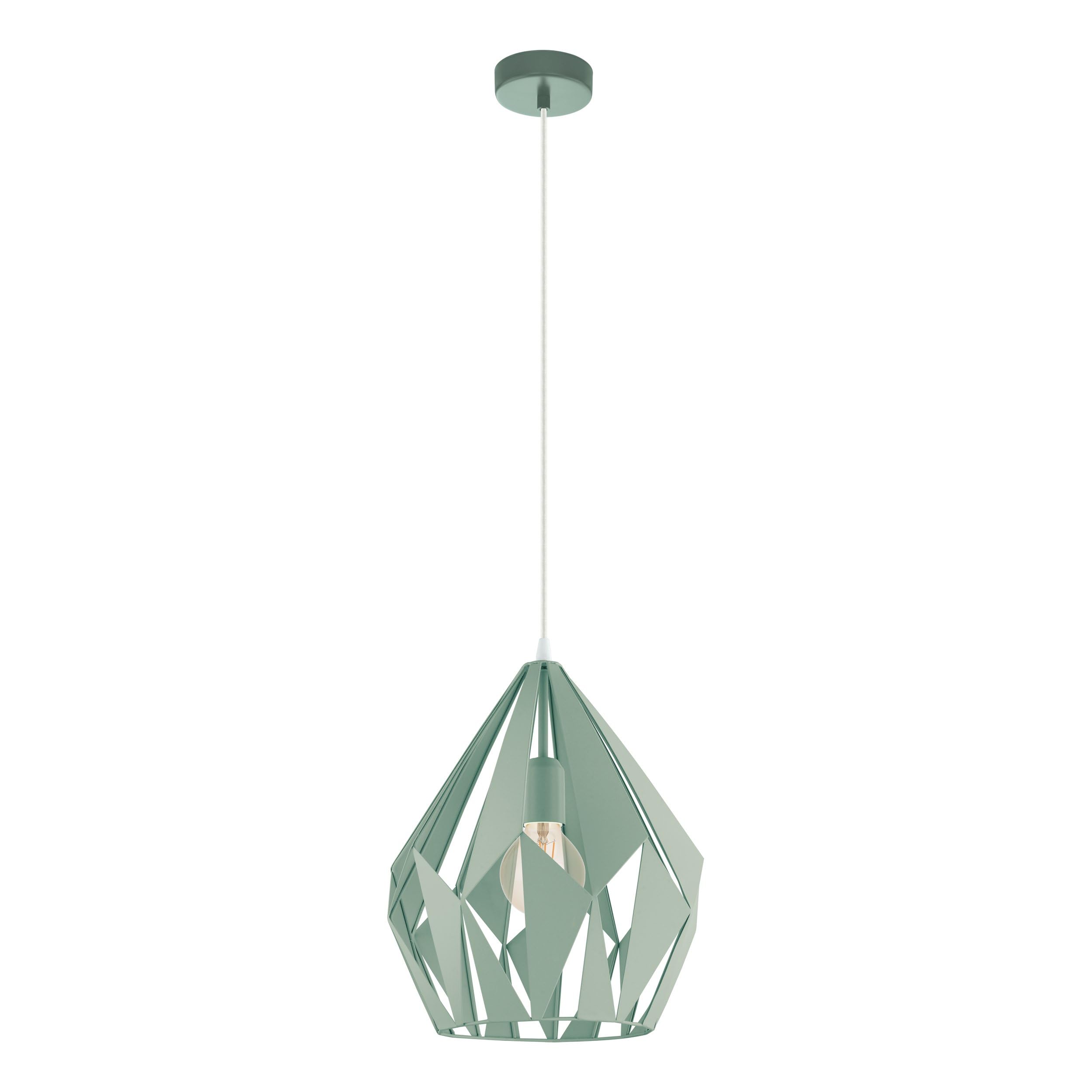 Eglo Pendant Lighting Carlton-P, Vintage and Retro Ceiling Light Fitting Made of Pastel Light Green Steel, Hanging lamp for Dining and Living Room, E27 Socket, Ø 12.2 inches