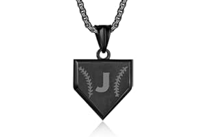 SENRAN Initial A-Z Necklace for Boys Stainless Steel Letter Shield Pendant Box Chain 22+2 inch Inspirational Baseball Home Plate Necklace Baseball Jewelry Gift for Men
