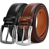 DOOPAI Men's Genuine Leather Dress Belt 2Pack - Handmade Classic Casual and Business Belt, 100% Cow Leather Prong Buckle,
