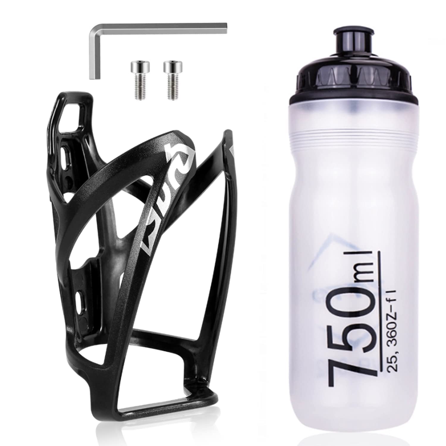 Bike Bottle Holder Set, Lightweight Mountain Bike Bottle Holder with Bottle Set Universal Bicycle Water Bottle Cage Holders with 750ML BPA-Free Sports Water Drinks Bottle for Outdoor Cycling